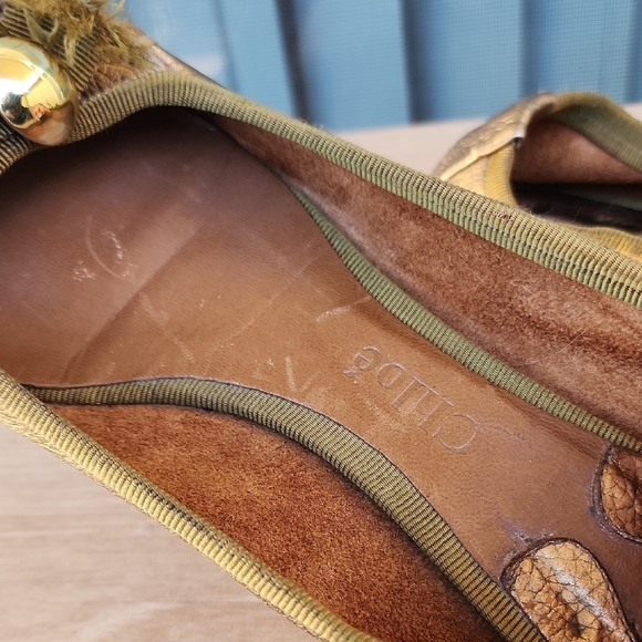 Chloe Leather Grosgrain Trim Beaded Accent Gold Ballet flats 37.5 EU / 7US - Picture 8 of 12